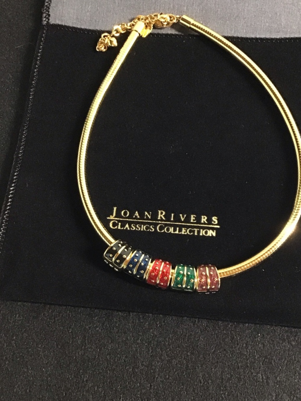 Joan Rivers Gold Collar Necklace with Black, Blue, Red, Green & Pink Beads